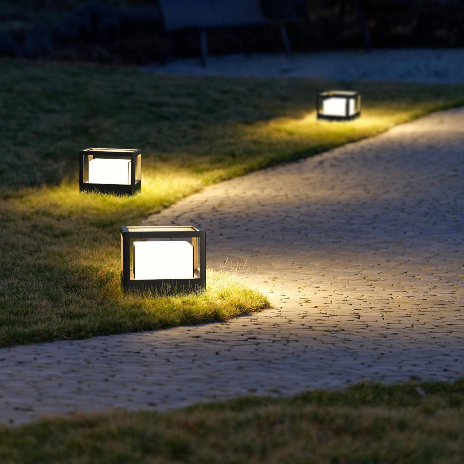 FREEUP Farolas Exterior Jardin, 15W LED Lámpara de Sobremuro Cuadrada Ip65 Luz de Camino de Aluminio, Blanco Cálido, Lámpara de Jardín Poste, Balizas Jardin, Negro