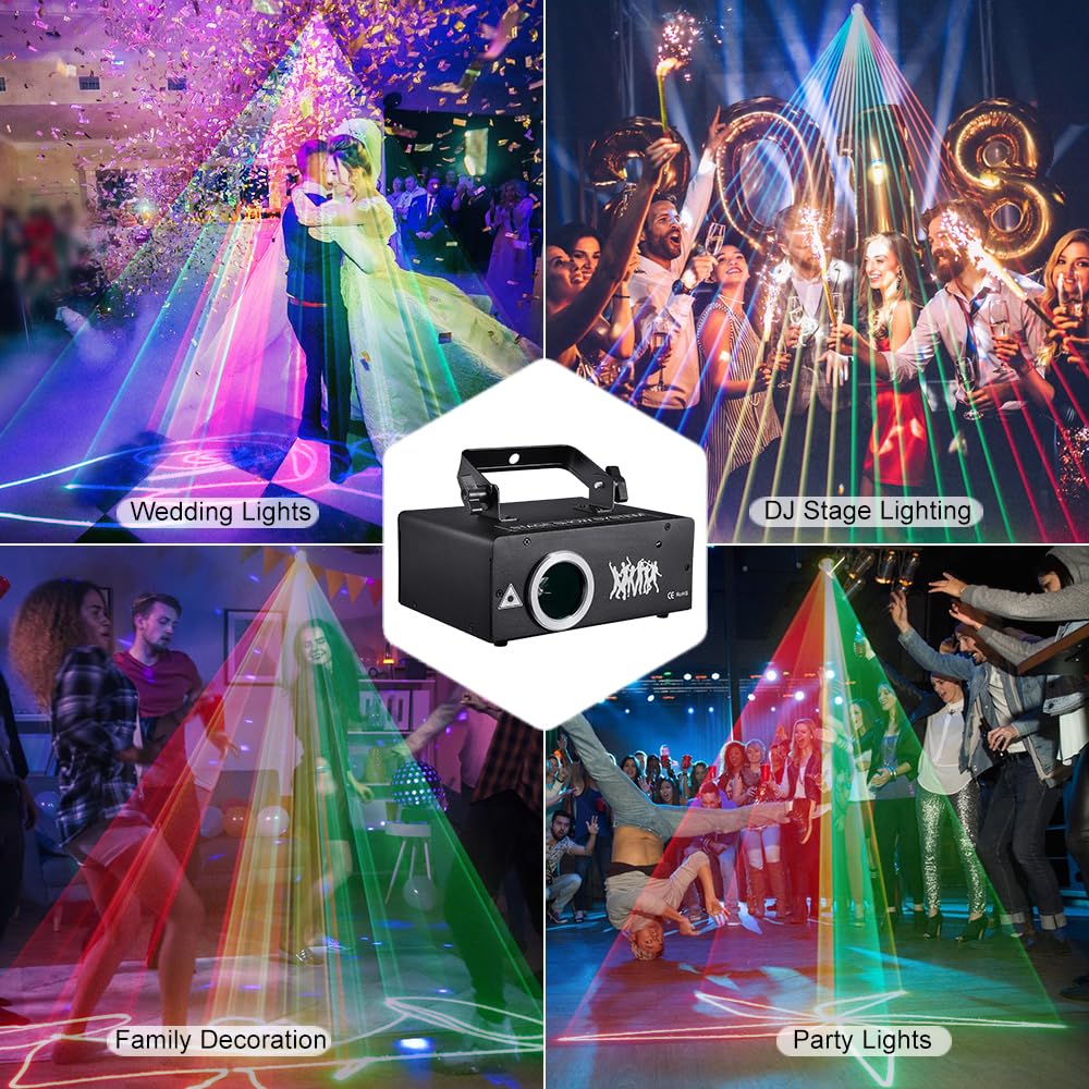 DJ Luci, Luce da Palcoscenico e Feste Animazione RGB 3D con Fascio Scansione Effetto, Auto, Musicale, Remoto e DMX Controllo per Luci da Festa Discoteca Club, Illuminazione di Scena e DJ