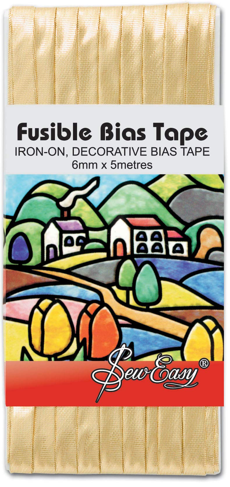 Sew Easy Fusible Bias Tape – Gold 6mm x 5m Iron On Bias Binding for Decoration in Celtic & Stained Glass Quilts