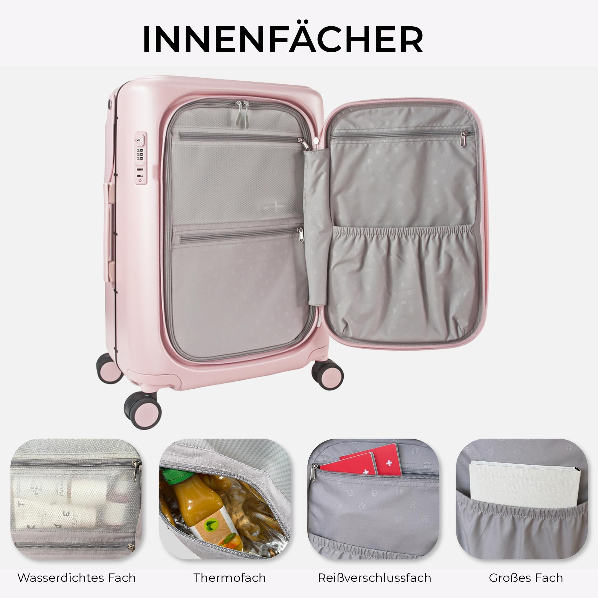 MiaMily Carry-On Plus Ride-On Koffer, Integrierter Sitz, Obenliegender Zugang, wasserdichte und Thermotasche, Radbremsen, TSA-Schloss, Dusty Pink