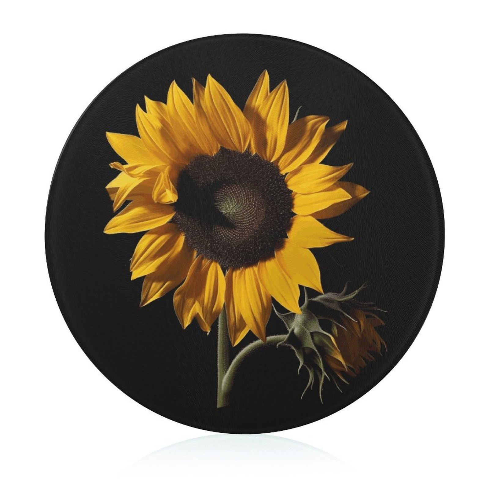 Tabla de cortar redonda con fondo negro de girasol, fácil de limpiar, tablas de cortar para cocina, tamaño grande 7.9, tablas de cortar esenciales de cocina, convenientes para carne y verduras