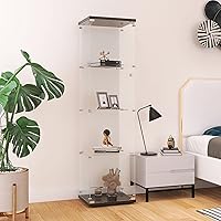Vista 7 de Beauty4U Glass Display Cabinet with 4 Shelves, Curio Cabinets for Living Room, Bedroom, Office, Black Floor Standing Glass Bookshelf, Quick Negro