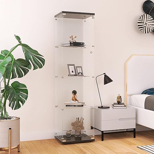 Miniatura 7 de Beauty4U Glass Display Cabinet with 4 Shelves, Curio Cabinets for Living Room, Bedroom, Office, Black Floor Standing Glass Bookshelf, Quick