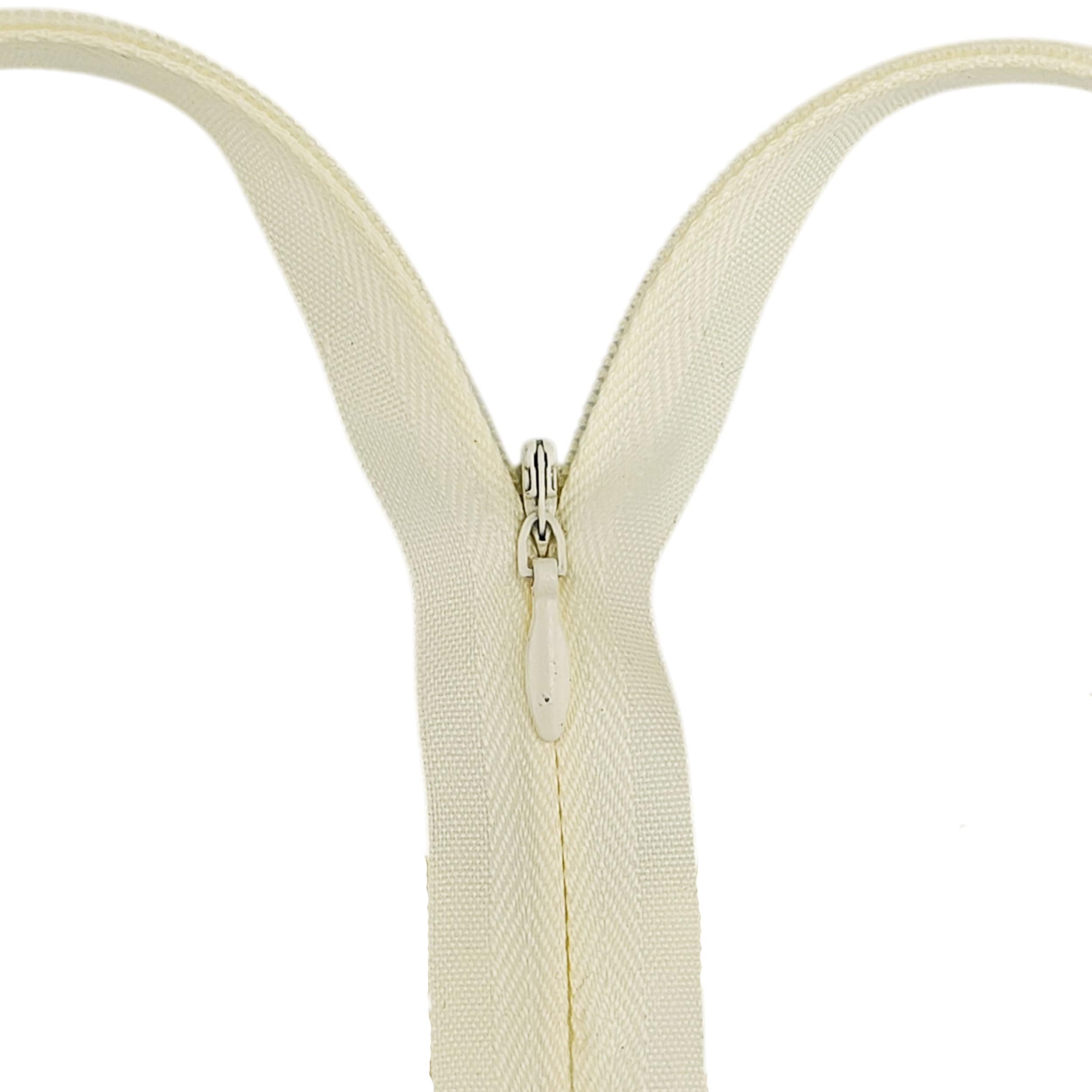 Invisible Zip 35cm Long (13.7") – Concealed Zipper for Dresses, Skirts, and Trousers Size #3 – Closed Bottom with Single, One-Way Slider (Cream, 1 Zip)