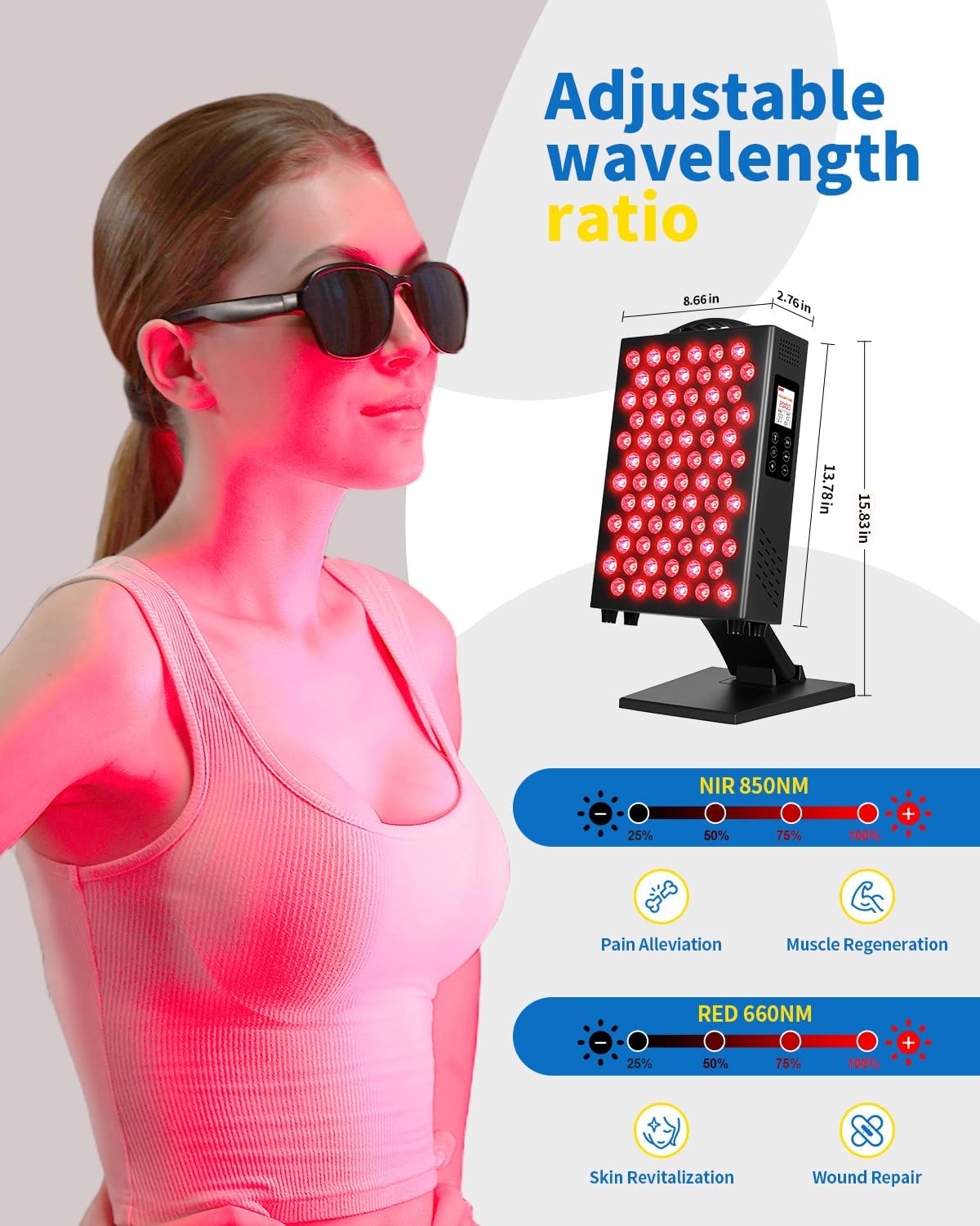 Red Light Therapy for Body and Face, 660nm 850nm Infrared Red Light Therapy Panel, 72 Dual Chip LEDs Device for Skin Care, Better Sleep & Recovery - Image 3