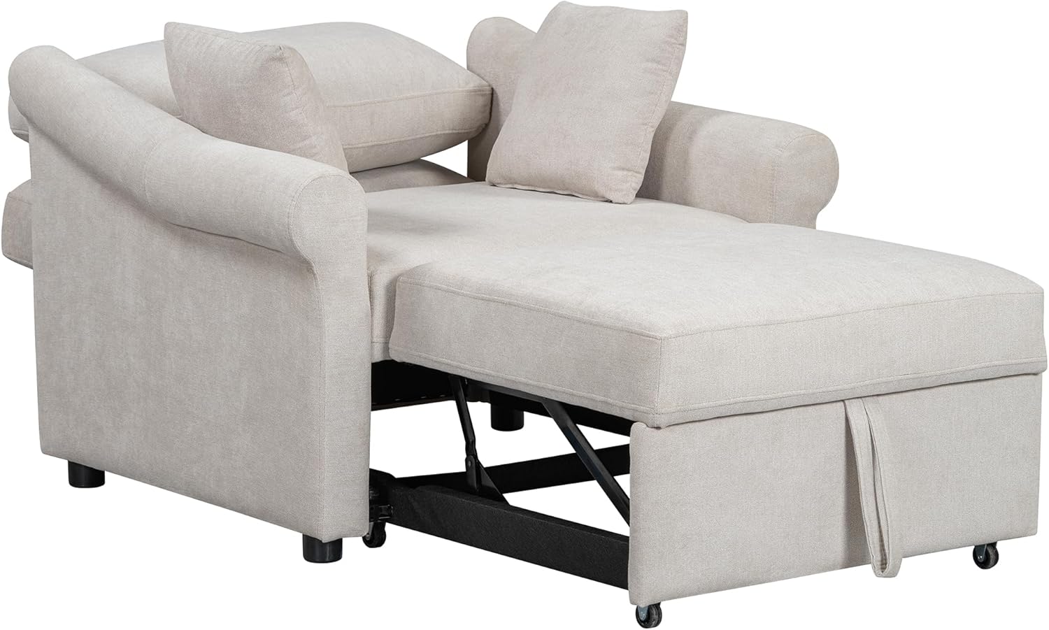 LUMISOL 3 in 1 Convertible Sleeper Chair, Pull Out Sofa Bed With Adjustable Backrest, 2 Throw Pillows, Chenille Single Sleeper for Living Room, Small Space, Beige