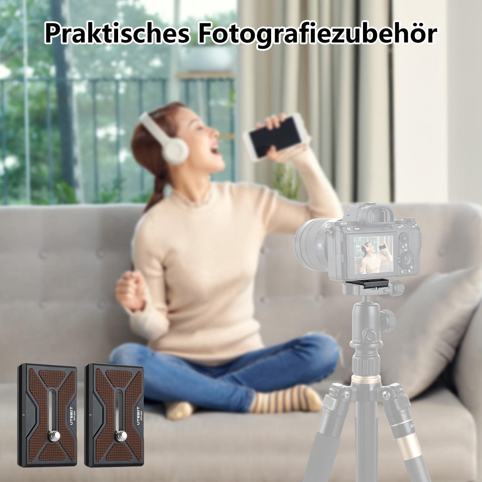 UTEBIT Plaque de Dégagement Rapide PU-60, 2 Pièces Quick Release Plate avec Vis de Caméra 1/4" Arca Swiss Plateau Rapide Compatible pour Trépied, Caméra, Rotule 60mm