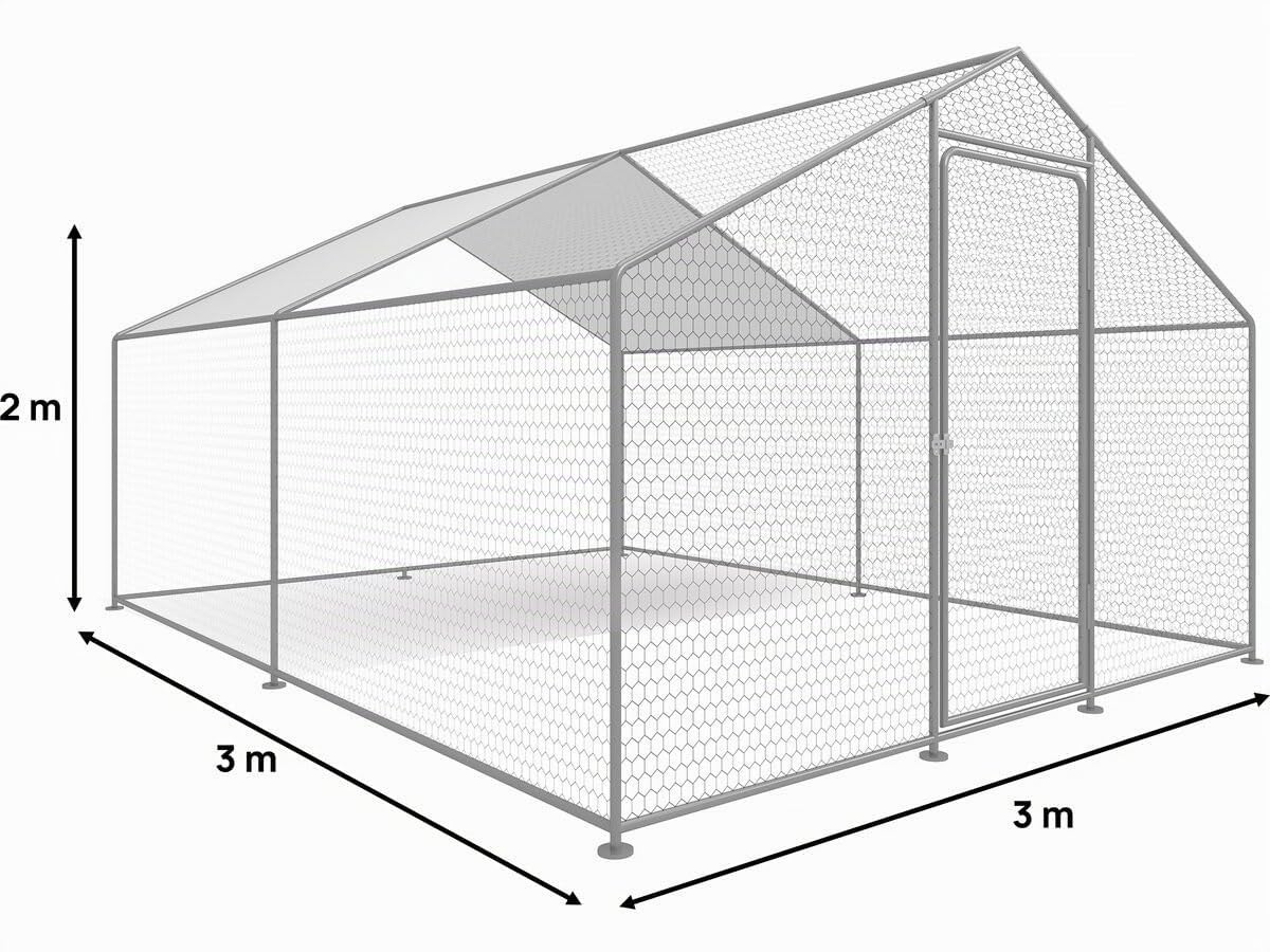 Enclos à Poules 9 m² Parc grillagé 3 x 3 x 2 M Acier galvanisé