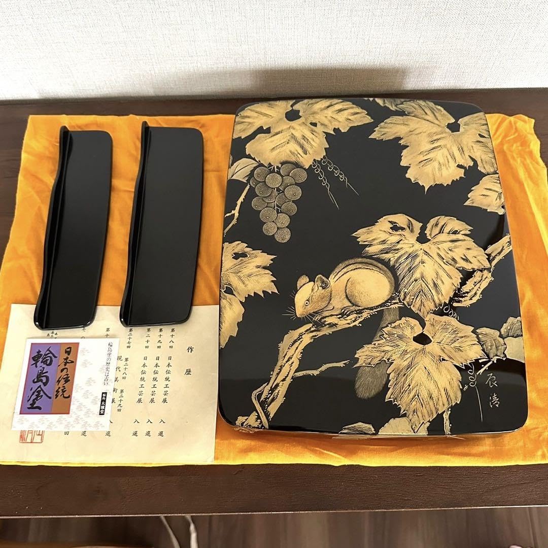 Amazon.co.jp: 輪島塗 りすと葡萄沈金 硯箱 辰清 宮坂辰清 大雅堂 