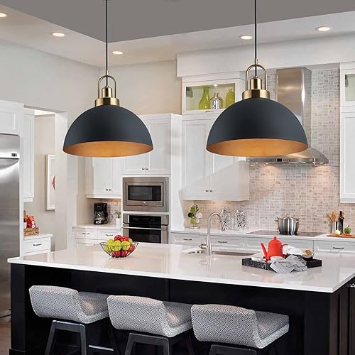 Miniatura 7 de YHANFENGCY Candelabro vintage de granja de 13.58 pulgadas, cúpula negra y dorada, lámpara de araña de latón de 78.74 pulgadas, versátil comedor,