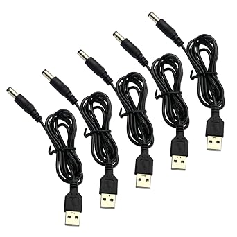 V TELESKY 5 Pack USB 5V to DC 5.5 x 2.5mm Jack Adapter Connector with Plug Barrel, 5Volt Step Up Charging Converter Black,3.3Feet/1Meter