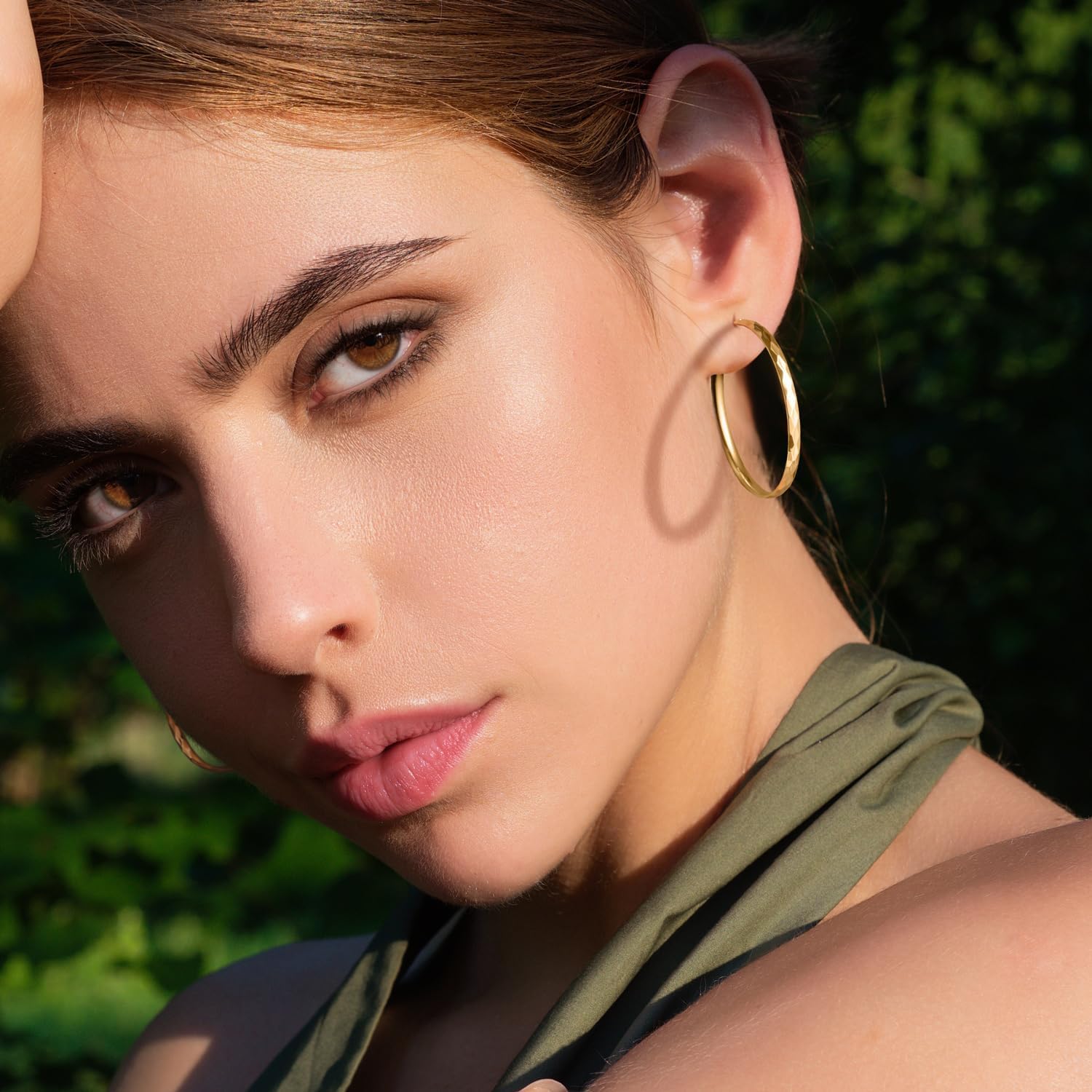 Hoop Earrings 14K Gold Earrings for Women Polished Large Gold Hoop Earring Hoops Paddle Back Hoops Womens Earring 40mm - Image 3