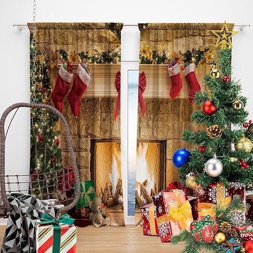 Miniatura 1 de TOKTILIKT Calcetines de cortina de Navidad de 82 x 84 pulgadas, diseño de chimenea, arco de regalo, decoración de dormitorio, sala de estar,