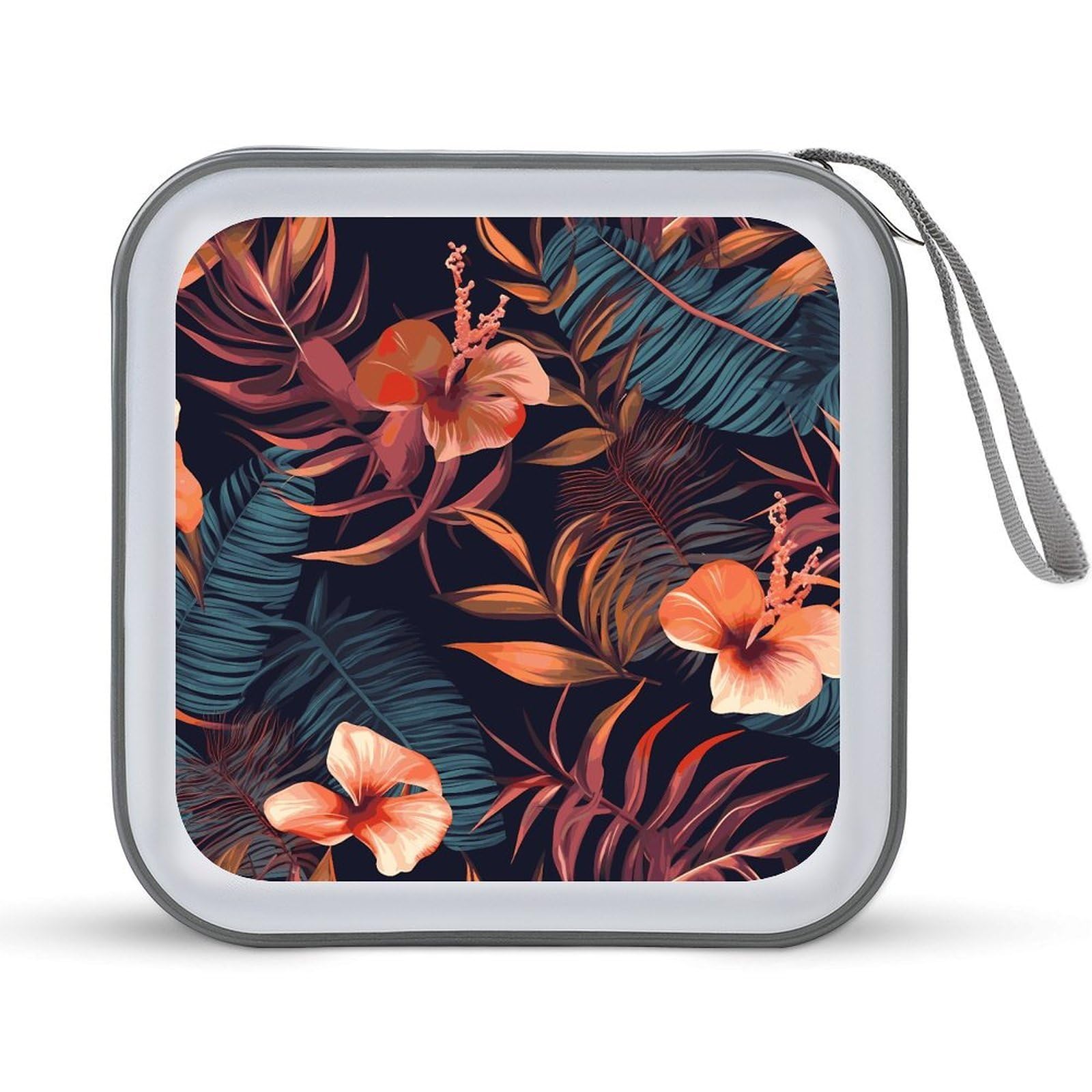 VstaDank Tropical Flower CD Case with Hand Strap Lightweight DVD Wallet Holder 40 Capacity CD/DVD Case Wallet Protective CD Wallet CD/DVD Portable Storage Binder for Car Home Office