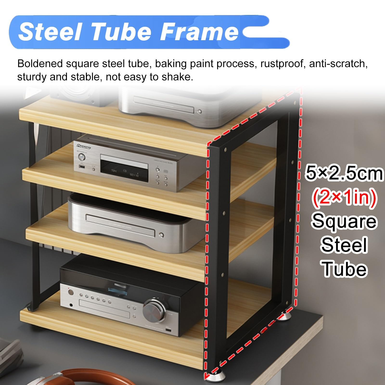 Mueble Equipo HiFi Estantería De Audio Y Vídeo De 2 3 4 Capas, Soporte para Tocadiscos, Amplificador Estéreo Torre, Soporte Vertical para Impresora.(Brown,2 Tier)