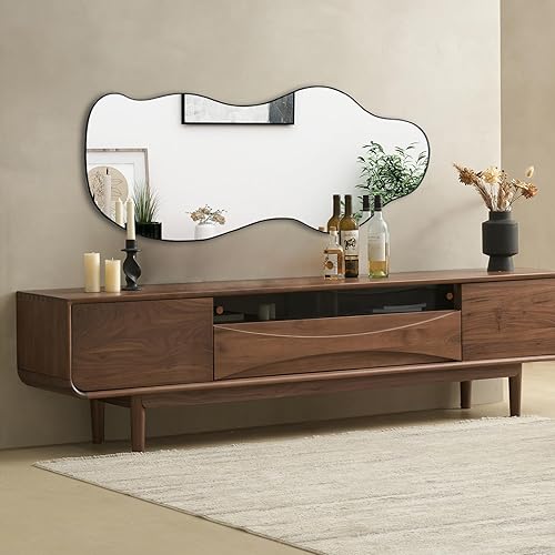 Miniatura 2 de POZINO Espejos irregulares, espejo de pared asimétrico, 47.25 x 21.6 pulgadas, espejos decorativos ondulados sin marco, espejo grande y moderno de