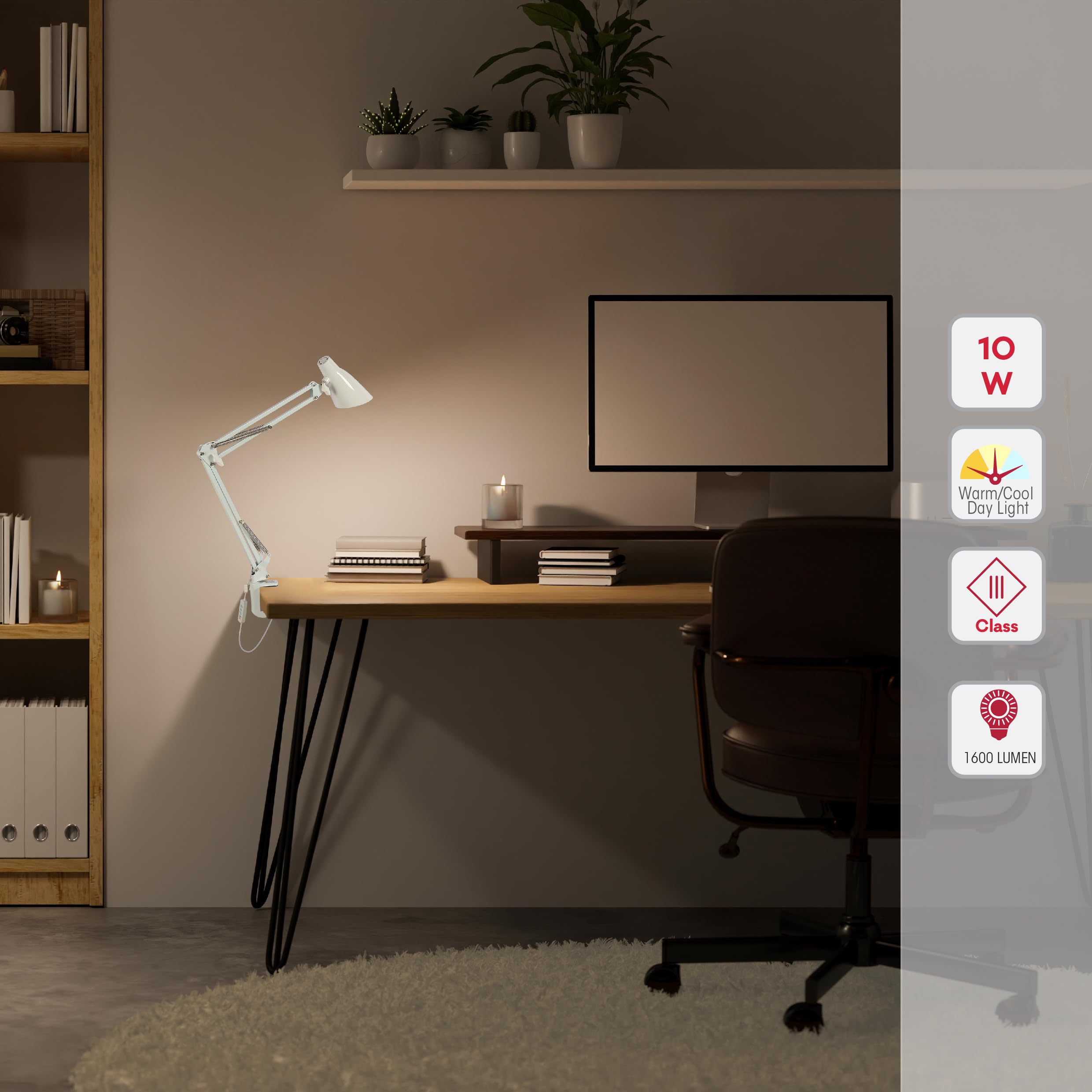 TEKLED Adjustable Swing Arm LED Desk Lamp, 3 CCT Stepless Dimmable, 7W 350LM - Image 3