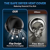 Vista 3 de Hon&Guan - Cubierta de ventilación para secadora exterior de 4 pulgadas con amortiguador, cubierta de ventilación redonda de pared de acero Negro