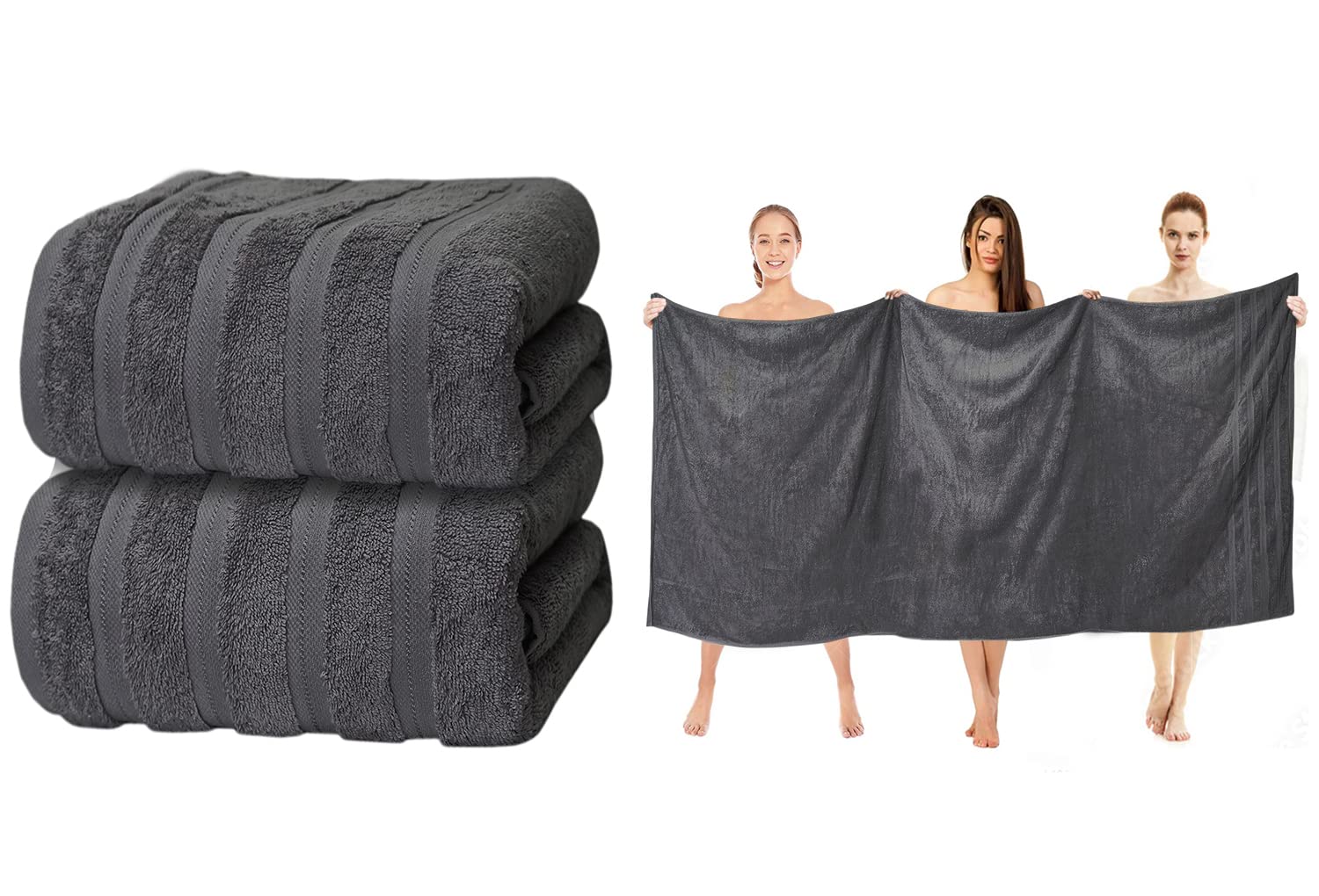 ZZZMRH Luxury 2 Pk Grey Bath Sheets Premium Quality 100% Combed Cotton 650 GSM Jumbo Bath Sheet Set Quick Dry Towels Bath Sheets Highly Absorbent 2 Grey Extra Large Bath Towels