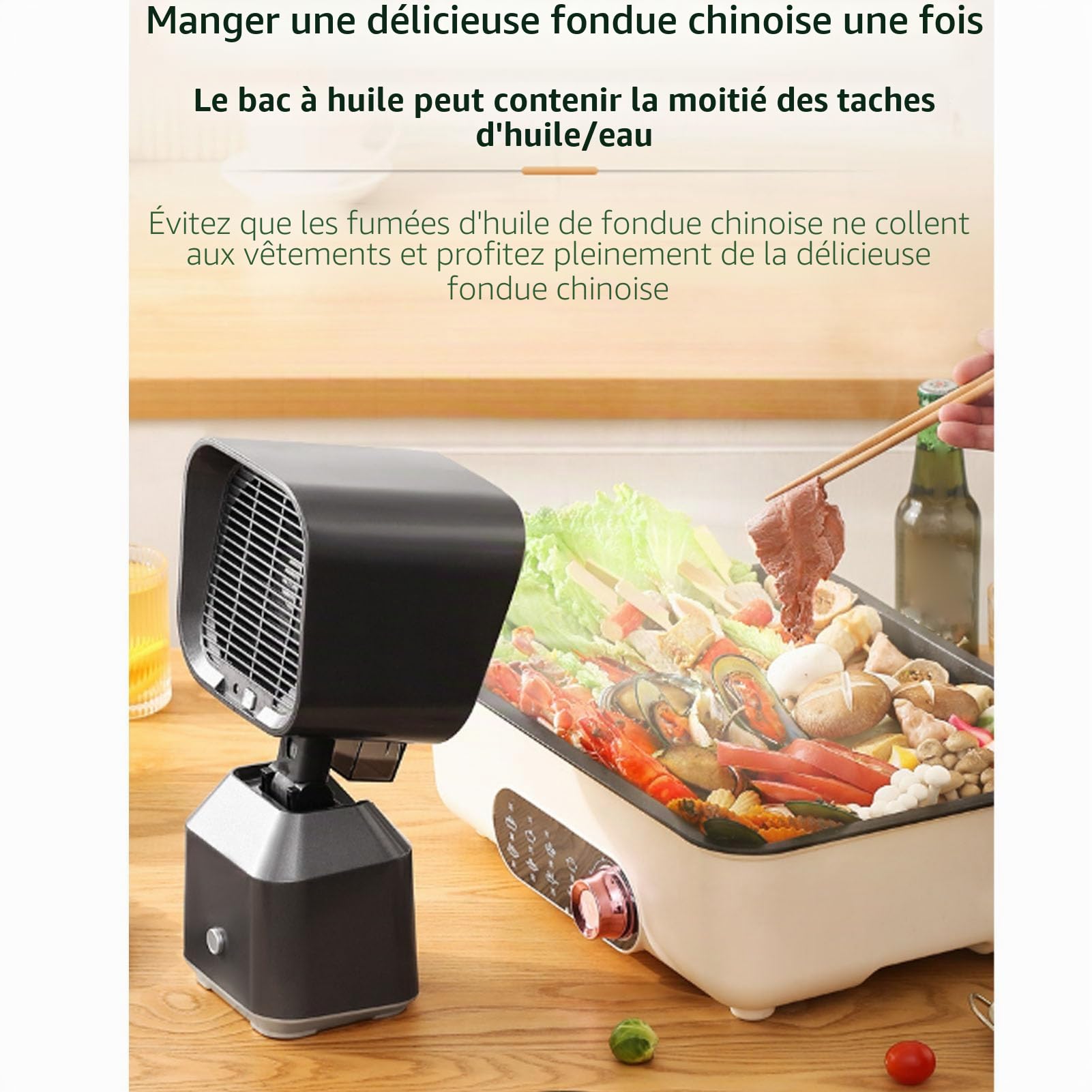 Ejoyous Mini hotte aspirante portable pour steak, barbecue, camping, recirculation, hauteur d'angle réglable, 2 vitesses, prise européenne