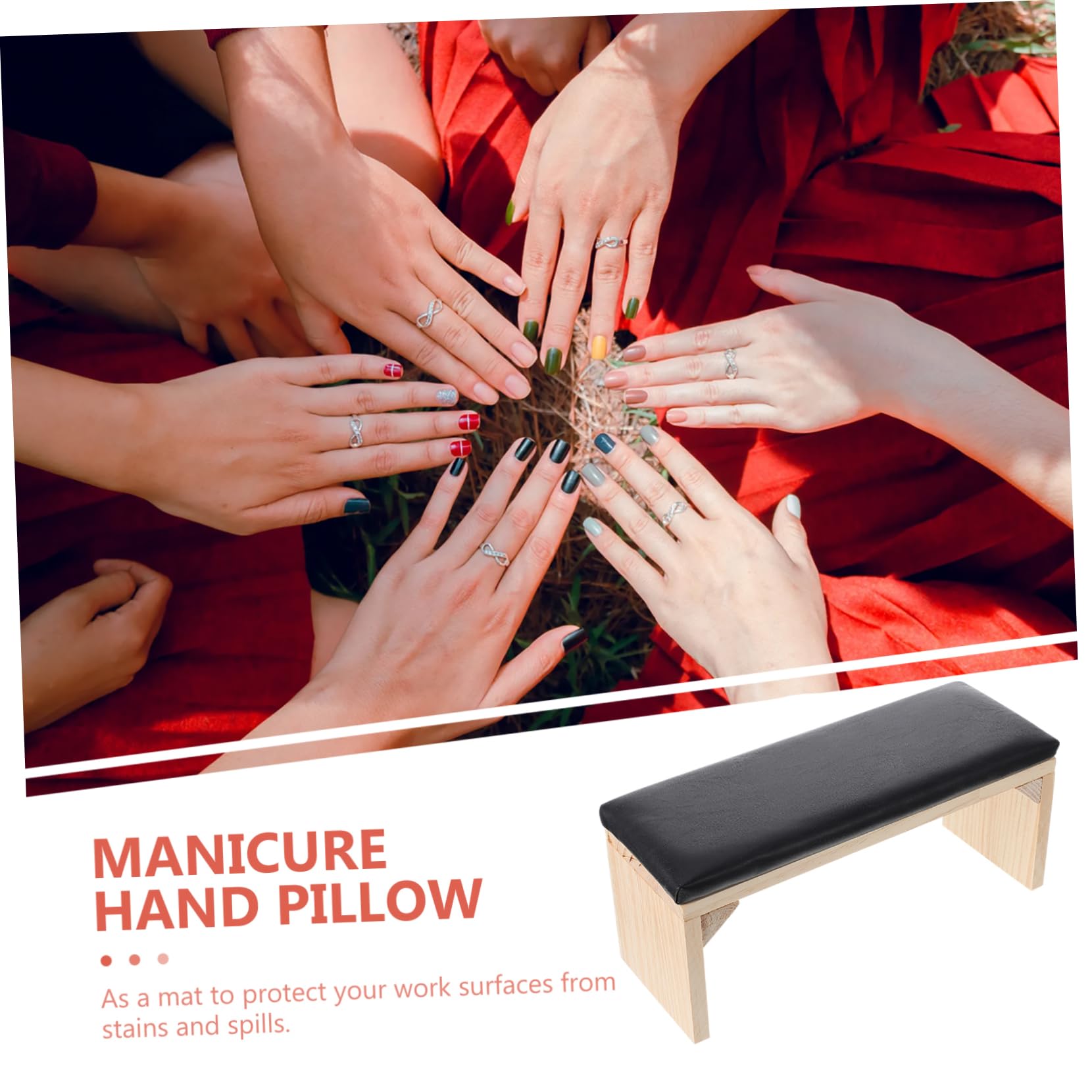 Cuscino Poggia Mani per Nail Art in Legno e Cuoio Nero | Uso Personale a Casa e Beauty, Supporto Stabile e Confortevole, Spazio Utile Lampada o Cleaner