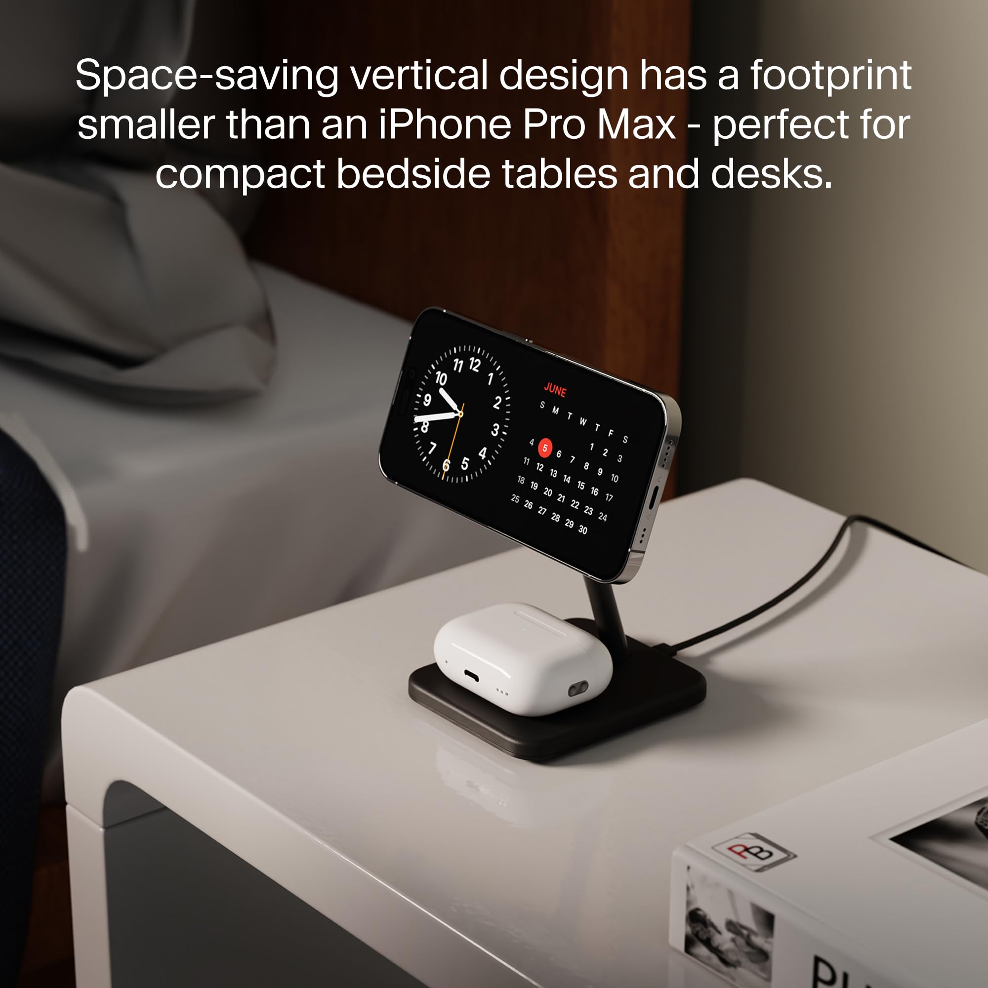 Twelve South HiRise 2 Deluxe 2-in-1 stazione di ricarica wireless per dispositivi Apple, caricabatterie Qi2 MagSafe, supporto per caricabatterie wireless veloce per iPhone 15 14 13 12 Pro e Max Series