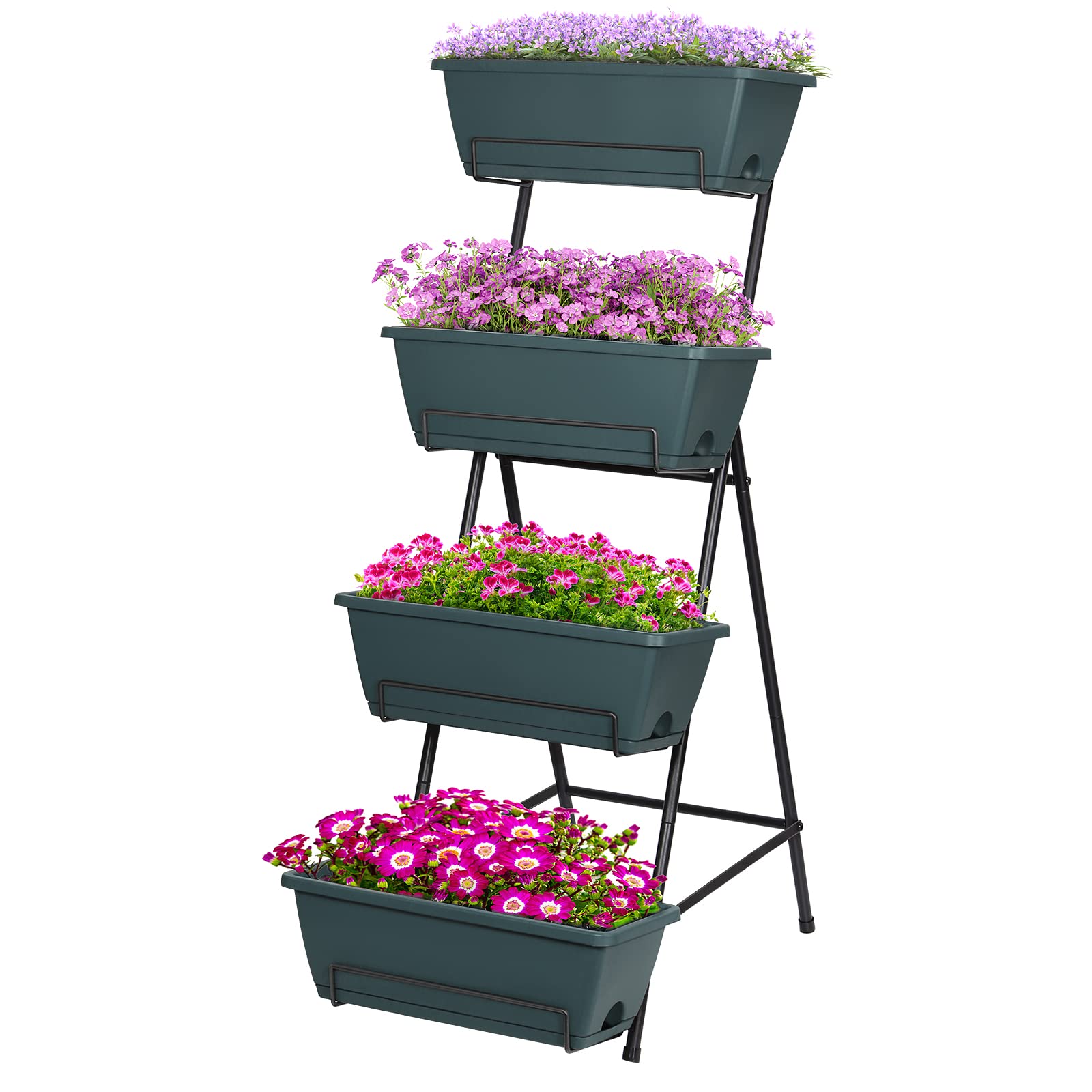 Tuenort Vertical Raised Garden Bed 4 Tiers Planter Box Freestanding Garden Planter with 4 Container Boxes for Growing Vegetables Herbs Flowers on Patio Balcony Green