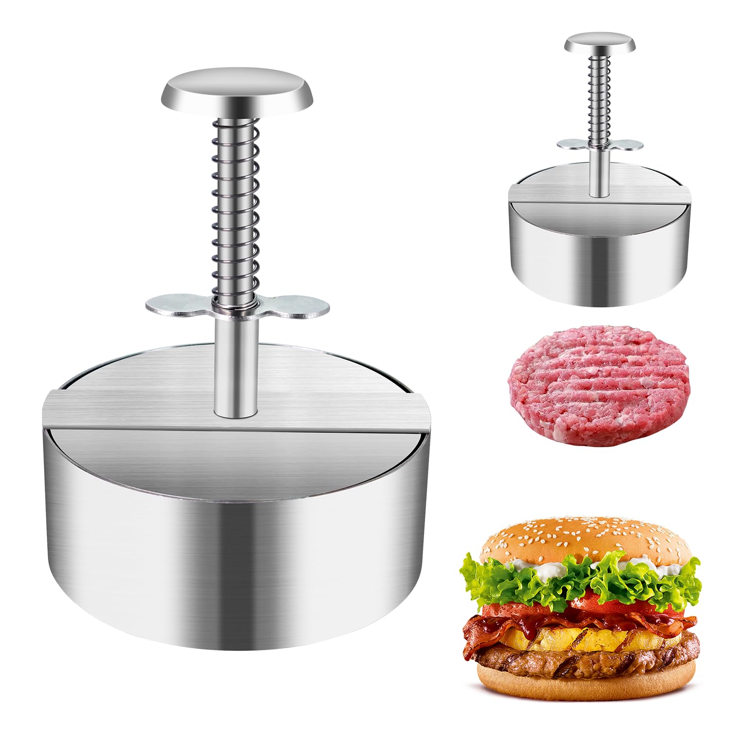 Stainless Steel Burger Press, Adjustable Hamburger Patty Maker, Meat Patty Making Mold, Burger Shaper for BBQ Barbecue, Homemade Burger, Burger Ring Mold, Beef Patty Smasher, Sausage Patty Press