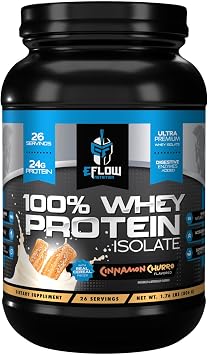 eFlow Nutrition 100% Whey Protein Isolate - Lactose-Free Digestive Enzymes Added, Low Carb, Post Workout Shake, Fast Digesting for Optimal Muscle Recovery - Cinnamon Churro 26 Servings