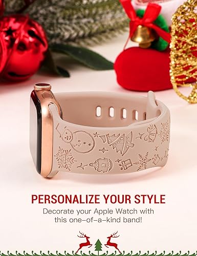 Miniatura 4 de W-RARA Correa grabada de Navidad compatible con Apple Watch Band de 1.496 in 1.575 in 1.614 in 1.654 in 1.732 in 1.772 in 1.929 in para mujeres y