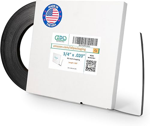 Miniatura 33 de IDL Packaging Bobina de fleje de acero de 1/2 pulgada x 0.020 pulgadas x 300 pies (resistencia a la rotura de 1100 libras) en caja de tablero