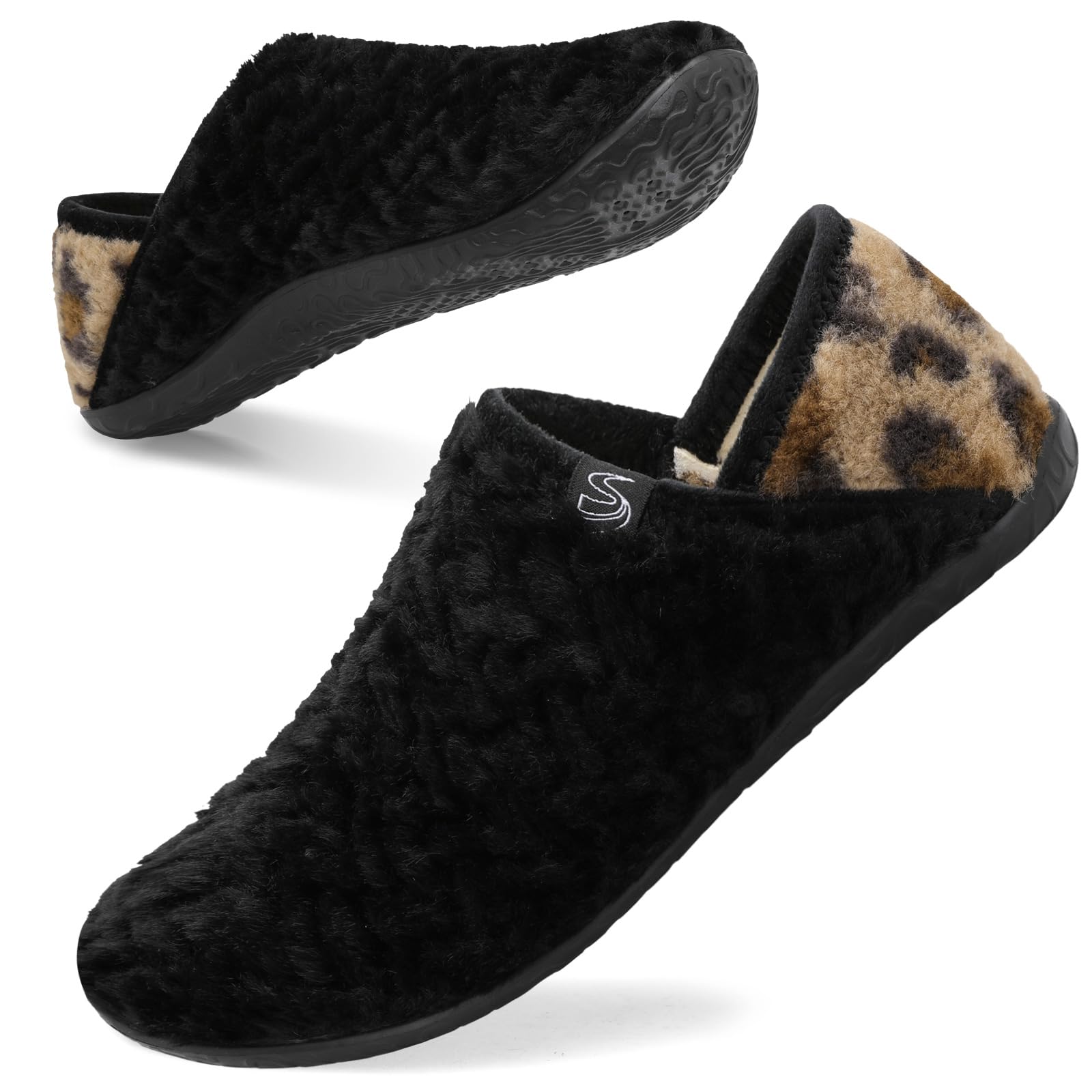 Spesoul Fuzzy House Slippers for Women Men Indoor Closed Back Lightweight Cozy Faux Furry Lining Barefoot House Shoes Slipper Socks for Bedroom Home