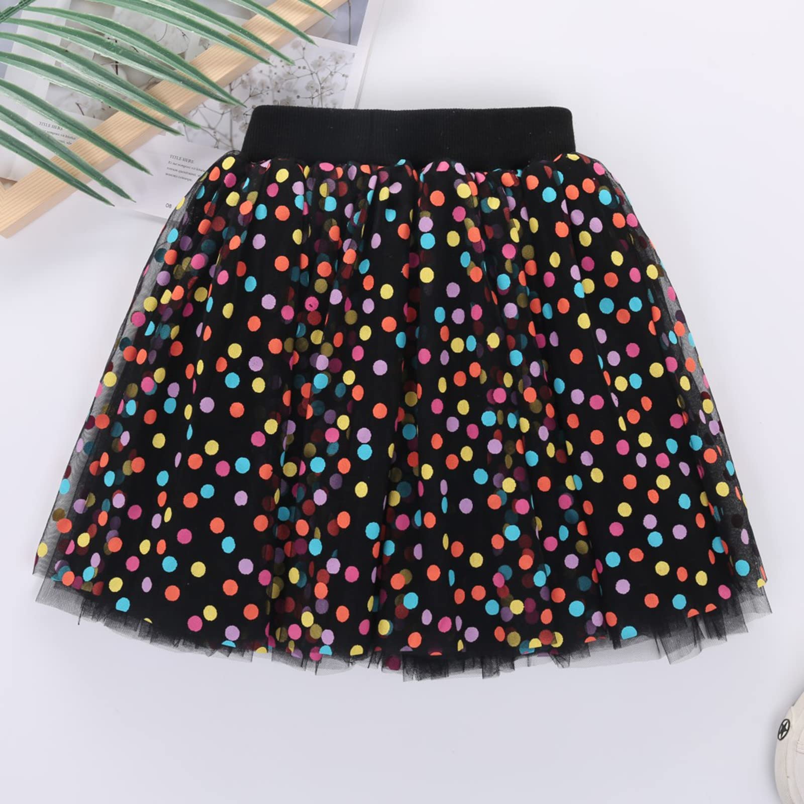 Little Girl Layered Tutu Skirt Baby Toddler Girl Polka Dots Tulle Skirt Dance Birthday Carnival Party (Black, 3-4 Years)