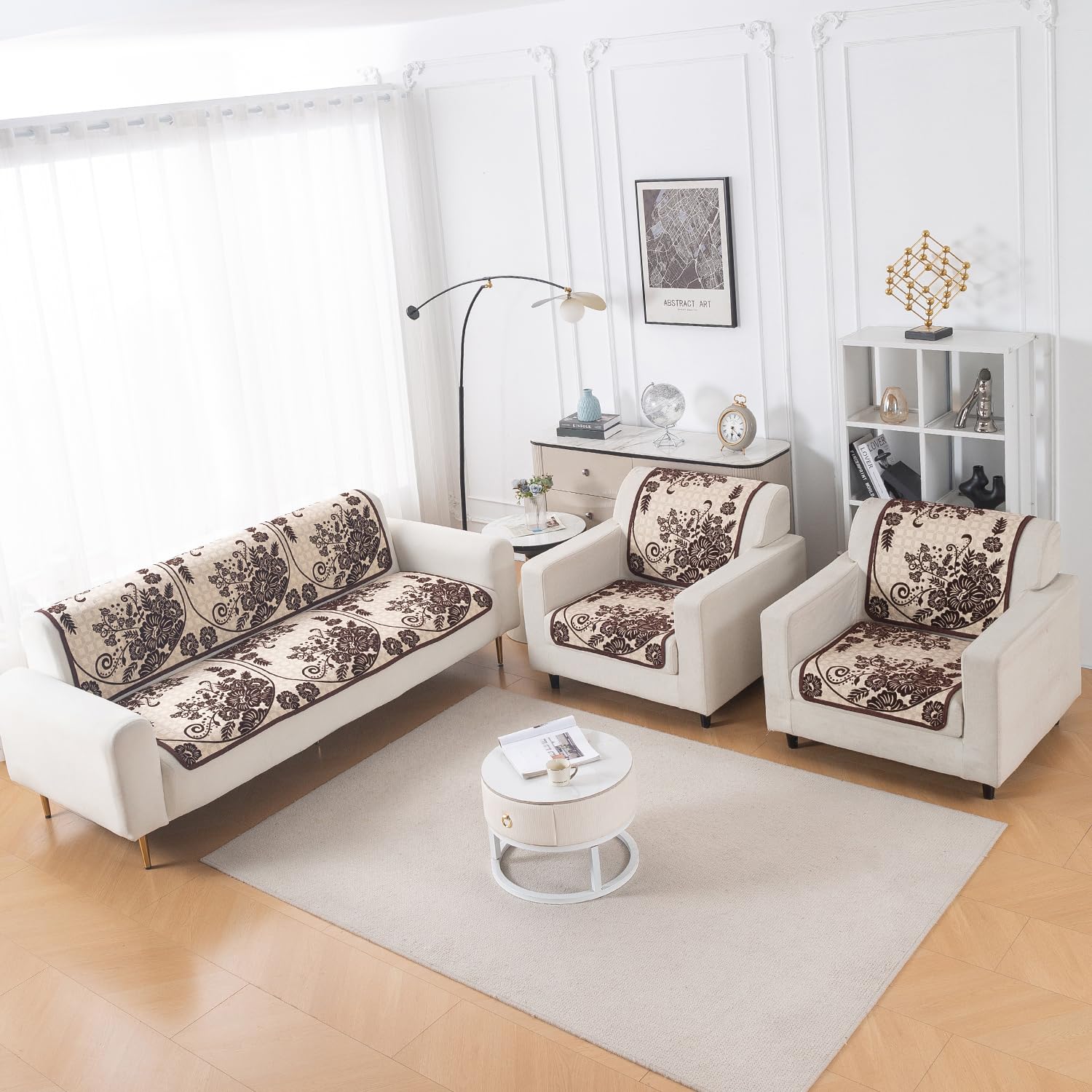 HOKIPO Rustic Floral Chenille Jacquard Reversible Sofa Cover 5 Seater Set – Washable 3+1+1 Sofa Cover for Seat & Back | 'Woven Edit Series' (IN-1005-H7*2 + IN-1003-H7*4)-image-22