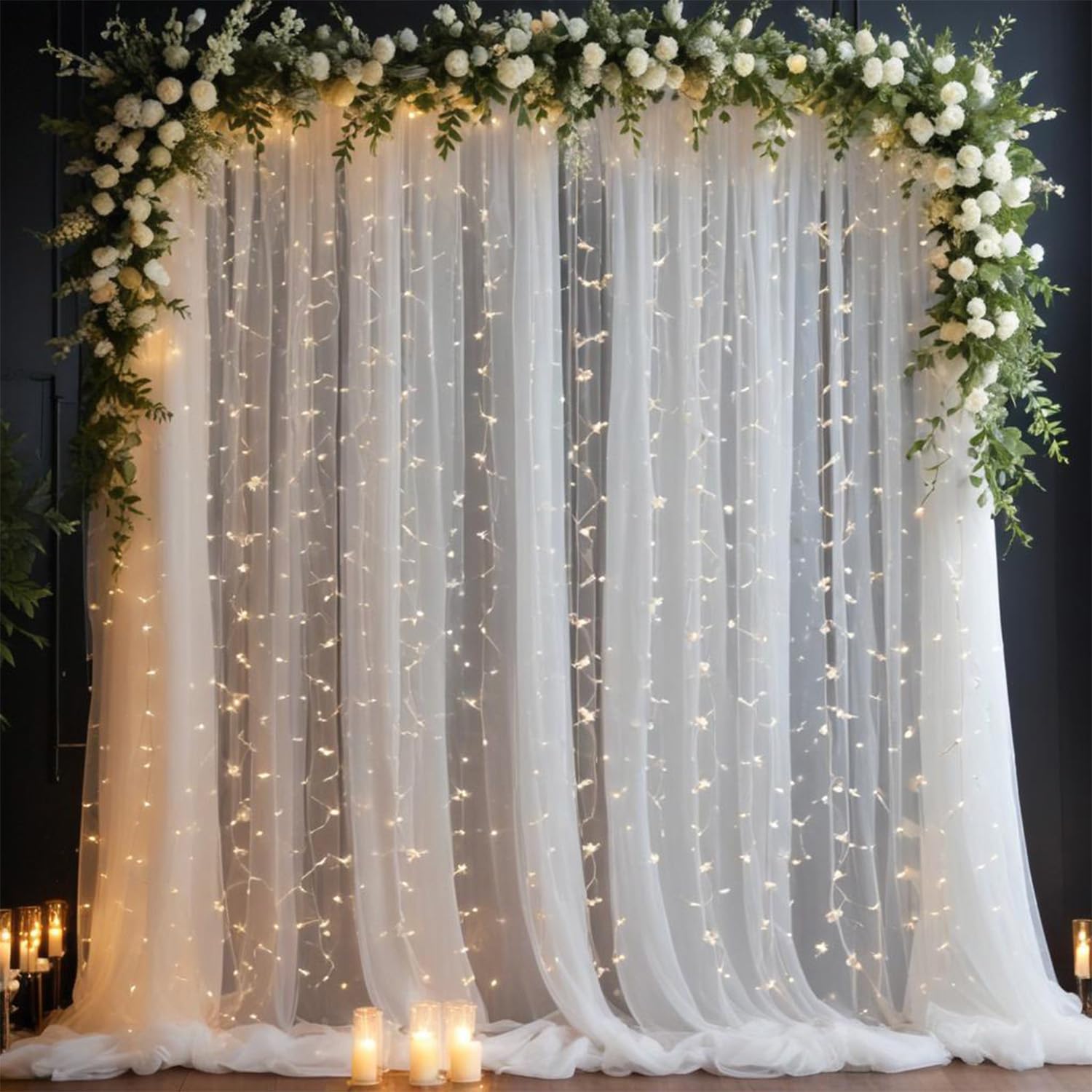 Party Propz White Net Curtain for Decoration with Fairy Lights, Birthday Backdrop for Decoration, Background Decorations Cloth, Anniversary Decorations Items, Backdrop Decor (6Pcs)