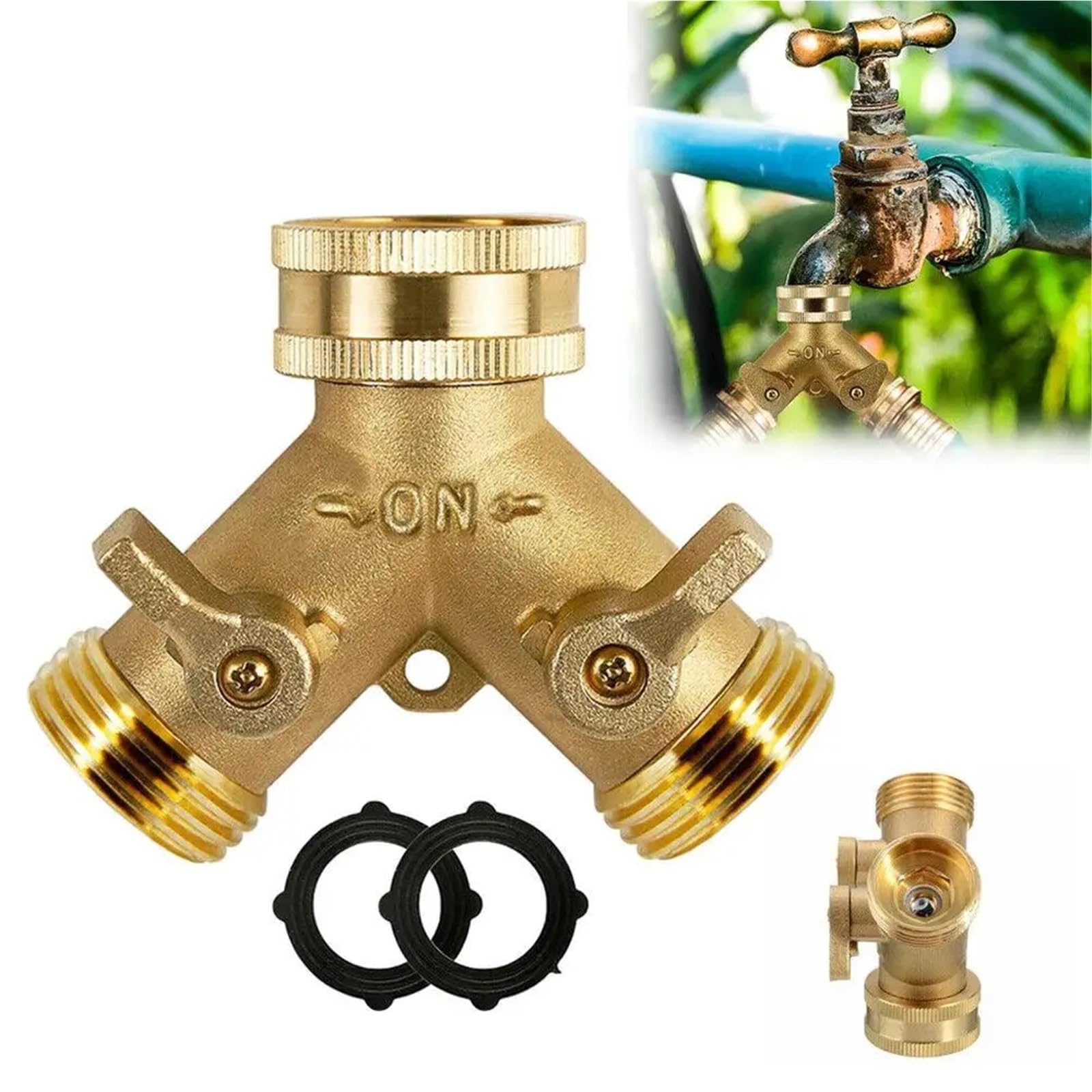 2 pz Attrezzi da Giardino Connettore in Rame 3/4 Tubo Acqua Y-Tee Rubinetto Splitter di Controllo Regolabile Flusso per Tubo Flessibile