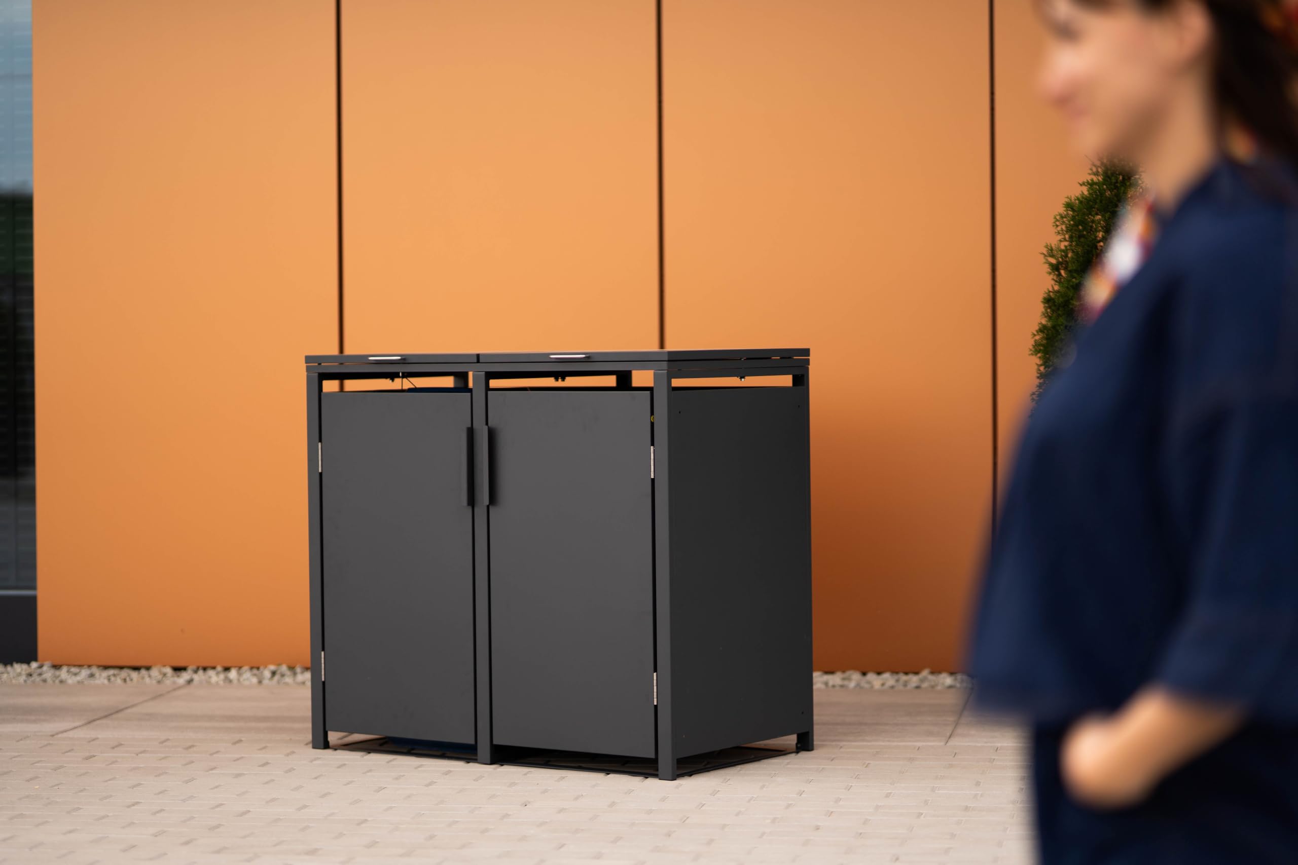 SMARTBOX 2er Mülltonnenbox für 120 l in Anthrazit - Premium Verkleidung Wetterfest & Korrosionsbeständig - Storage Cabinet Möbelschrank mit Gasdruckdämpfer Soft-Close Deckelseilzug Magnetverschluss