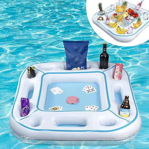 Floating Table for Pool Game with Waterproof Playing Cards, Inflatable