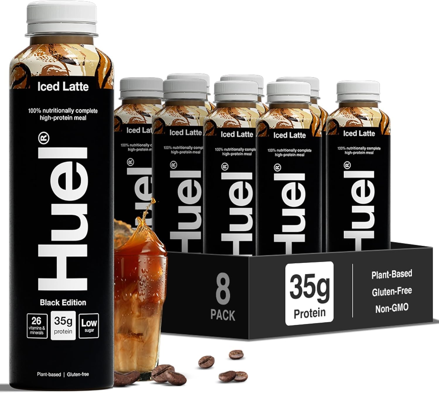 Huel Black Edition Drink Milchkaffee, proteinreiche Trinkmahlzeit für unterwegs - 8 x 500 ml - 35 g Protein, Reich an Vitamin D, gesunden Fettsäuren & Kalzium, Plant-based, 2 € Pfand