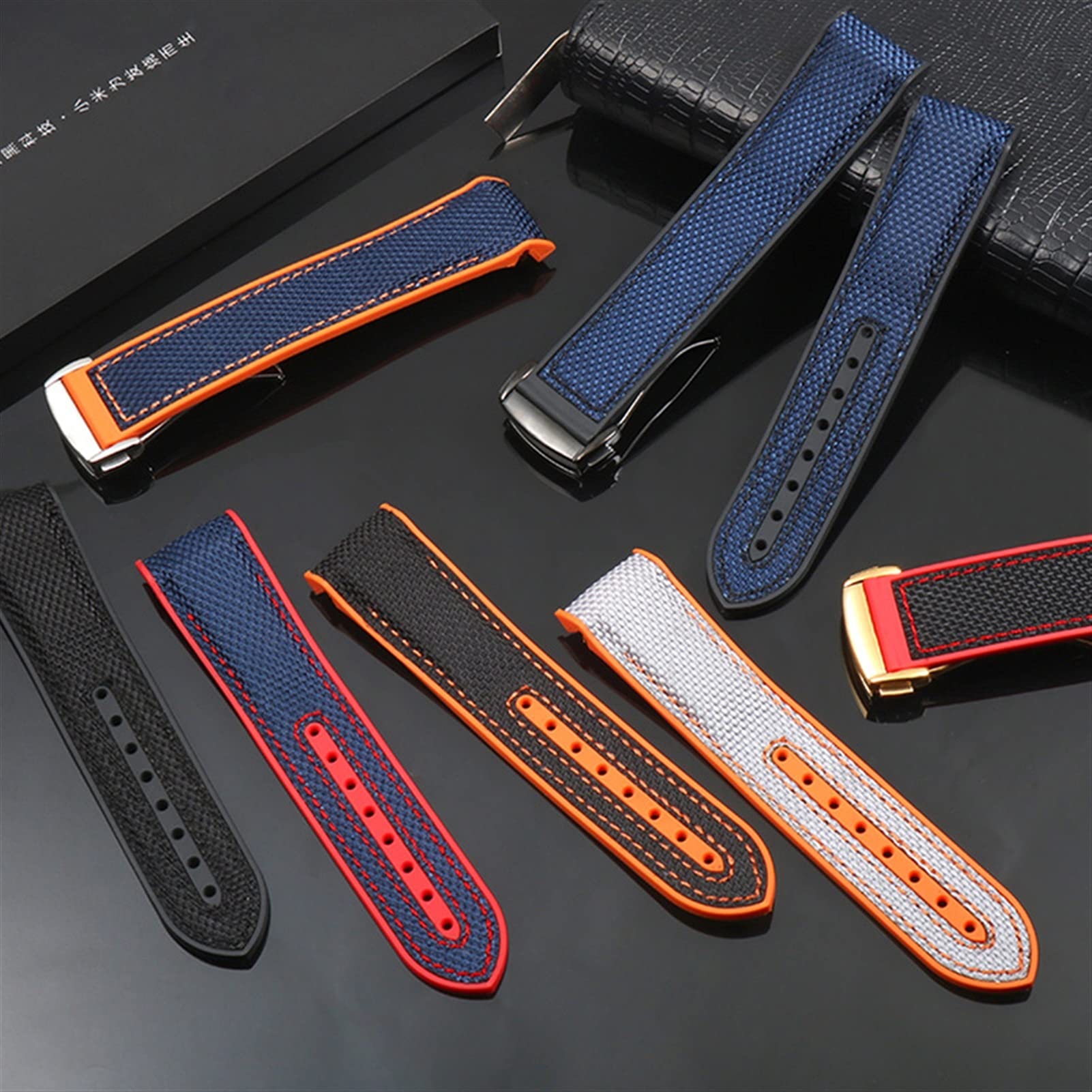 Correa de Caucho de Nailon Omega para Hombre con Cierre Plegable, Accesorio para Reloj, Cadena de Silicona