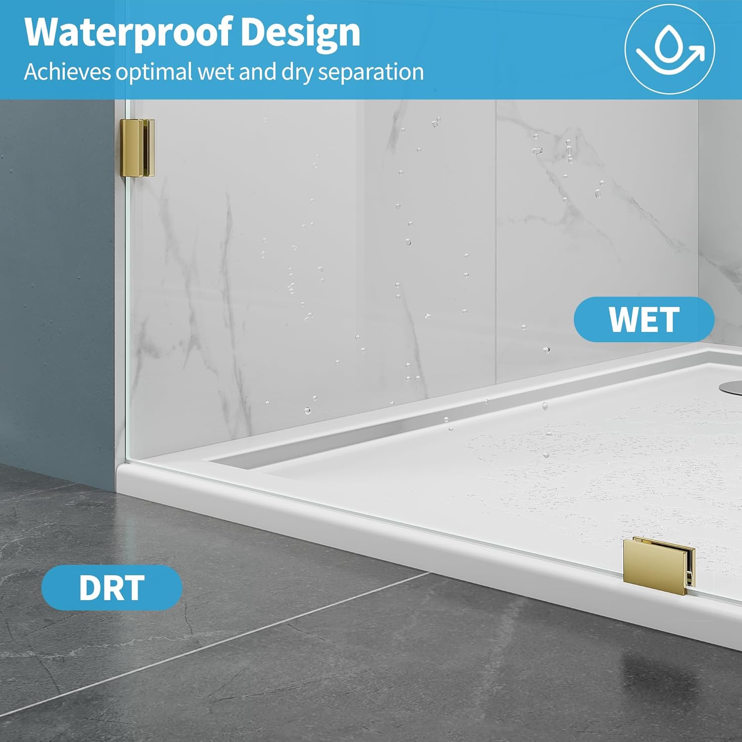 Shower Glass Panel, 36" W x 76" H Fixed Shower Screen Panel with 3/8"(10mm) SGCC Clear Tempered Glass, Frameless Walk in Shower Door for Bathroom (Bright Gold, 36" W x 76" H)