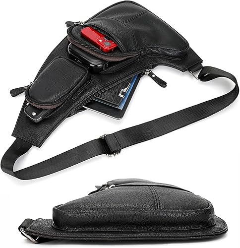 Miniatura 4 de QAZWSXE Mochila cruzada de cuero para hombres y mujeres, viajes, deportes al aire libre