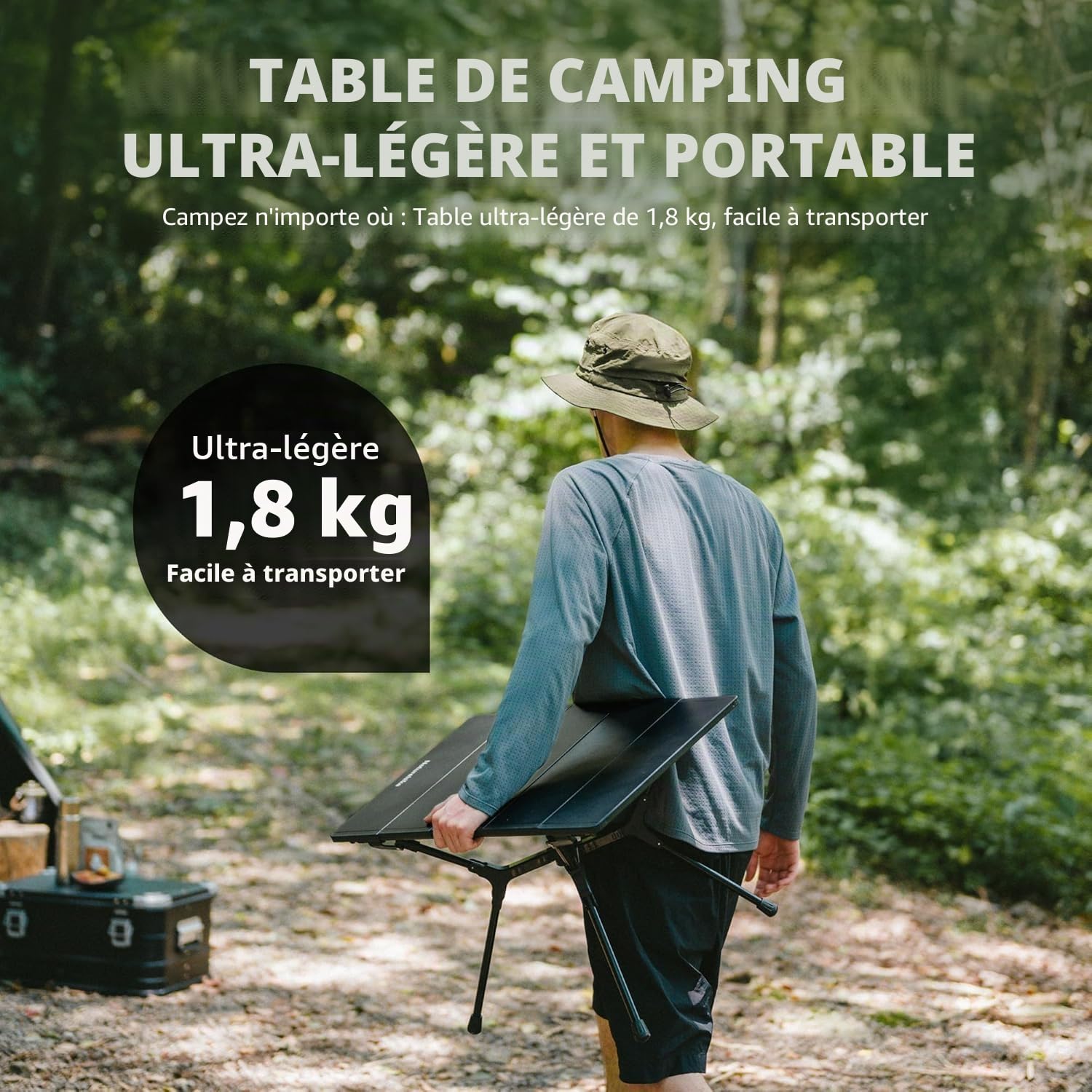 Naturehike Table de camping pliante en aluminium - Table de camping pliable légère pour pique-nique, fête, jardin, randonnée, voyage - Avec sac de transport pour