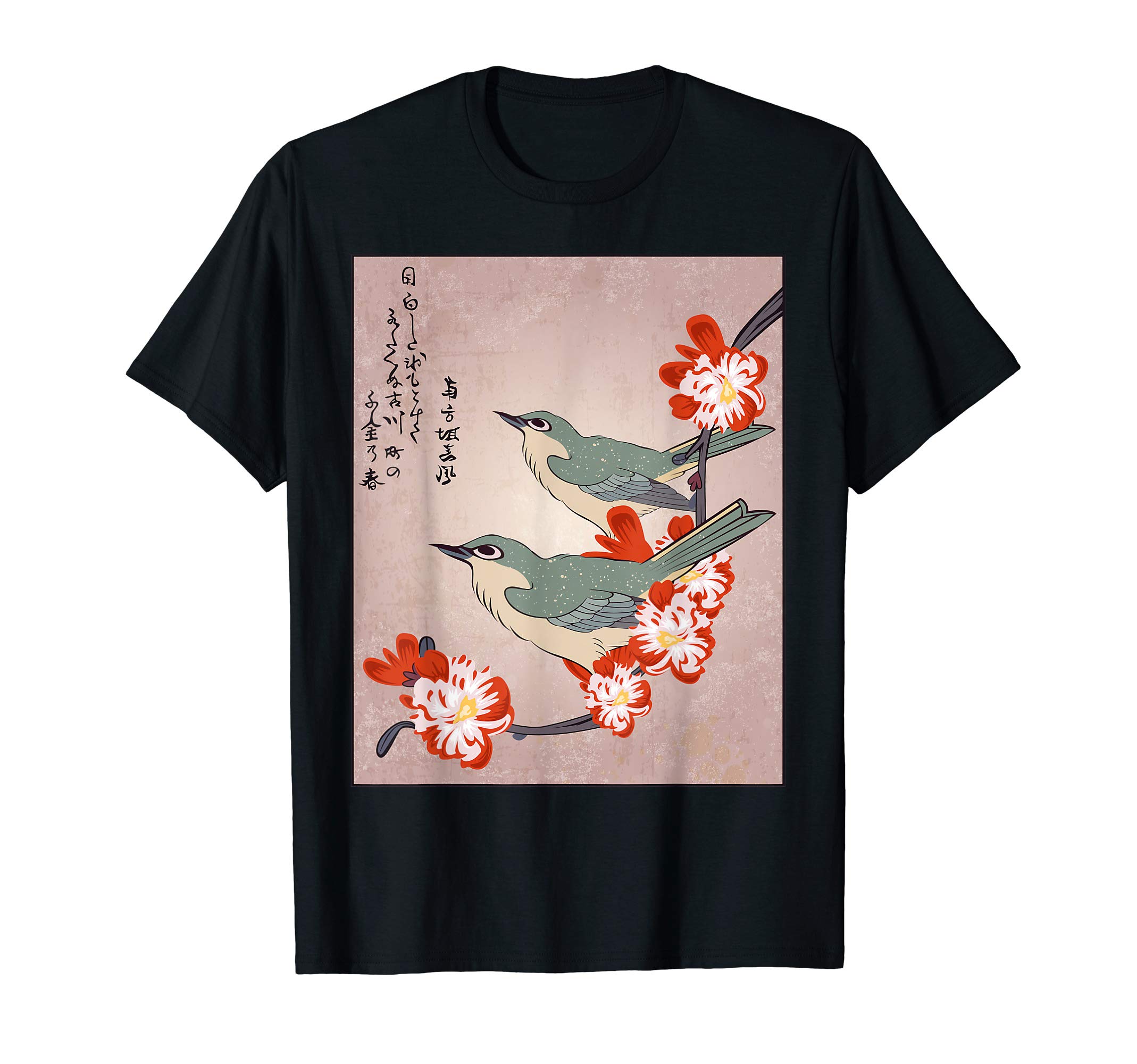 Japanese Art Birds Japan Blossom Tree T-shirtsJapanese Art Birds On Peach Tree Blossom Japanese Woodblock T-Shirt