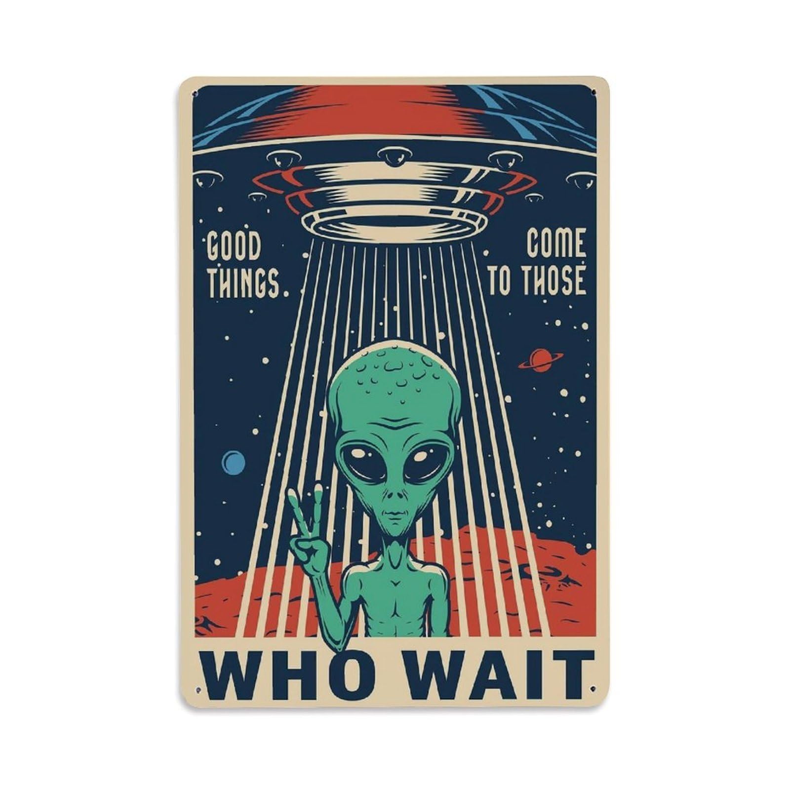 Vintage Poster Who Wait Metal Tin Sign Wall Decor for Cafe, Club, Garden Metal Poster 8x12Inch