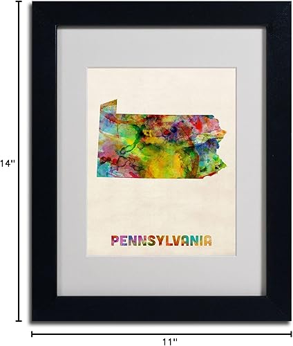 Miniatura 6 de Trademark Fine Art Mapa de Pennsylvania - Arte enmarcado enmarcada por Michael Tompsett en marco negro, 11 x 14 pulgadas