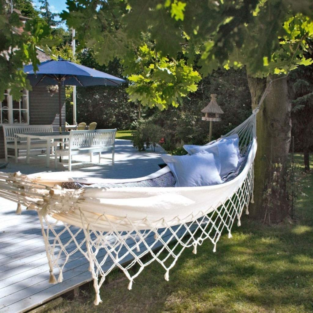 Hamaca Colgante, Hammock Hamaca de algodón para Exteriores con borlas, Bolsa Transporte portátil para Acampar, terraza, jardín, Playa, Patio, hamacas Hamaca de Viaje