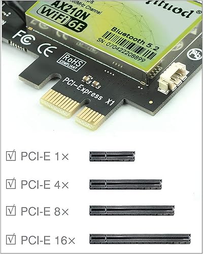 Miniatura 6 de Tarjeta WiFi 6E AX210 Bluetooth5.2 PCIe WiFi  Hasta 5400 Mbps  Chip Intel WiFi 6E AX210  Tarjeta inalámbrica 6G5G2.4G con MU-MIMO, OFDMA, latencia