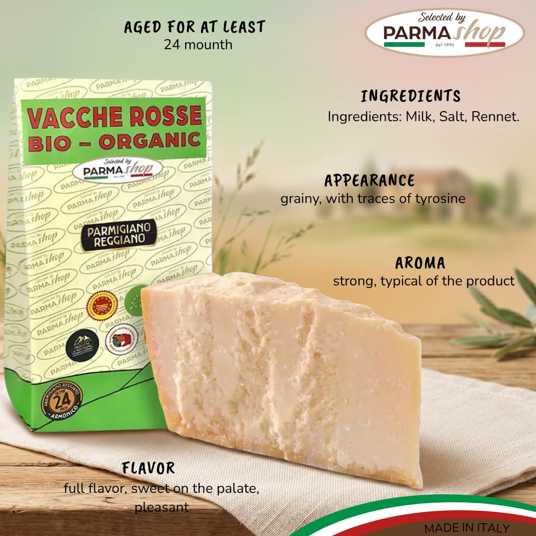 Parmigiano Reggiano Aop VACCHE ROSSE/Vaches Rouges BIOLOGIQUE de Montagne, 1 kg, 24 Mois