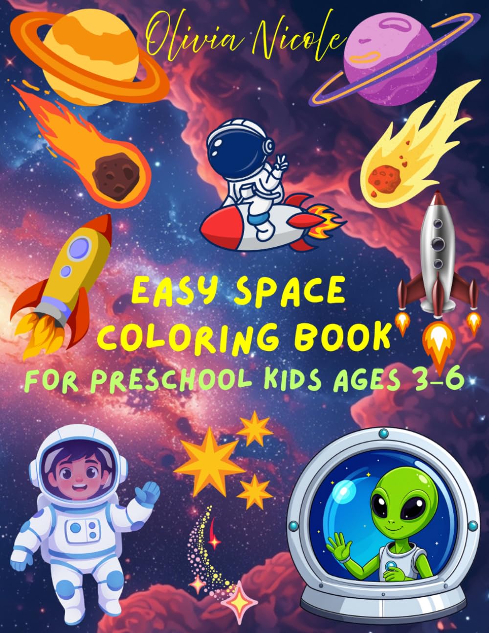 Easy Space Coloring Book: For Preschool Kids Ages 3-6